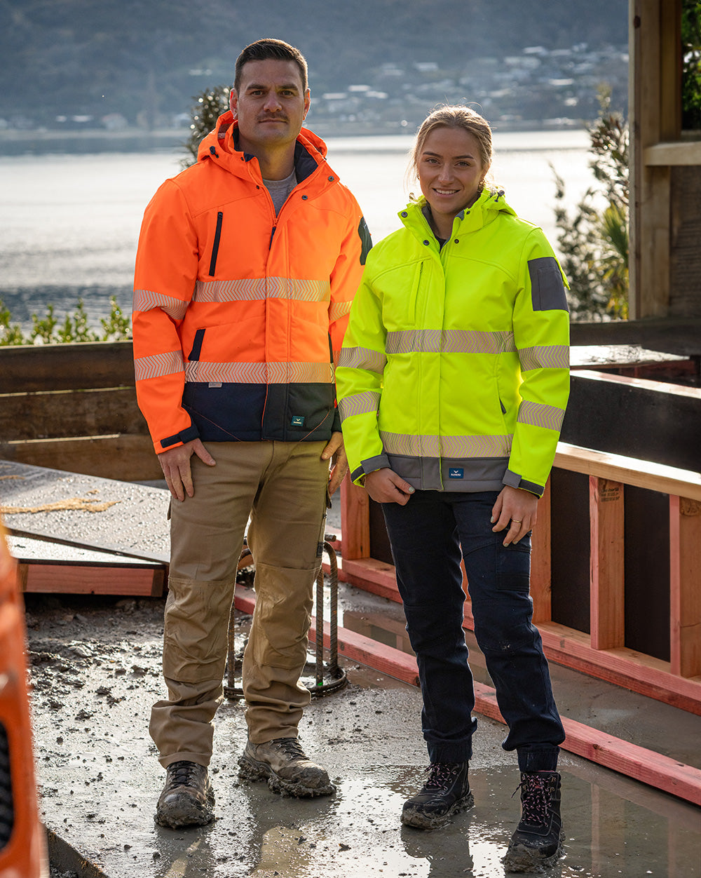 Jones Hi-Vis Softshell Coat in Fluoro Orange & Navy