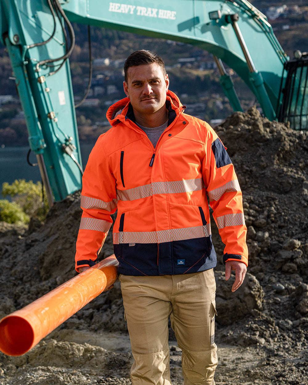 Jones Hi-Vis Softshell Coat in Fluoro Orange & Navy