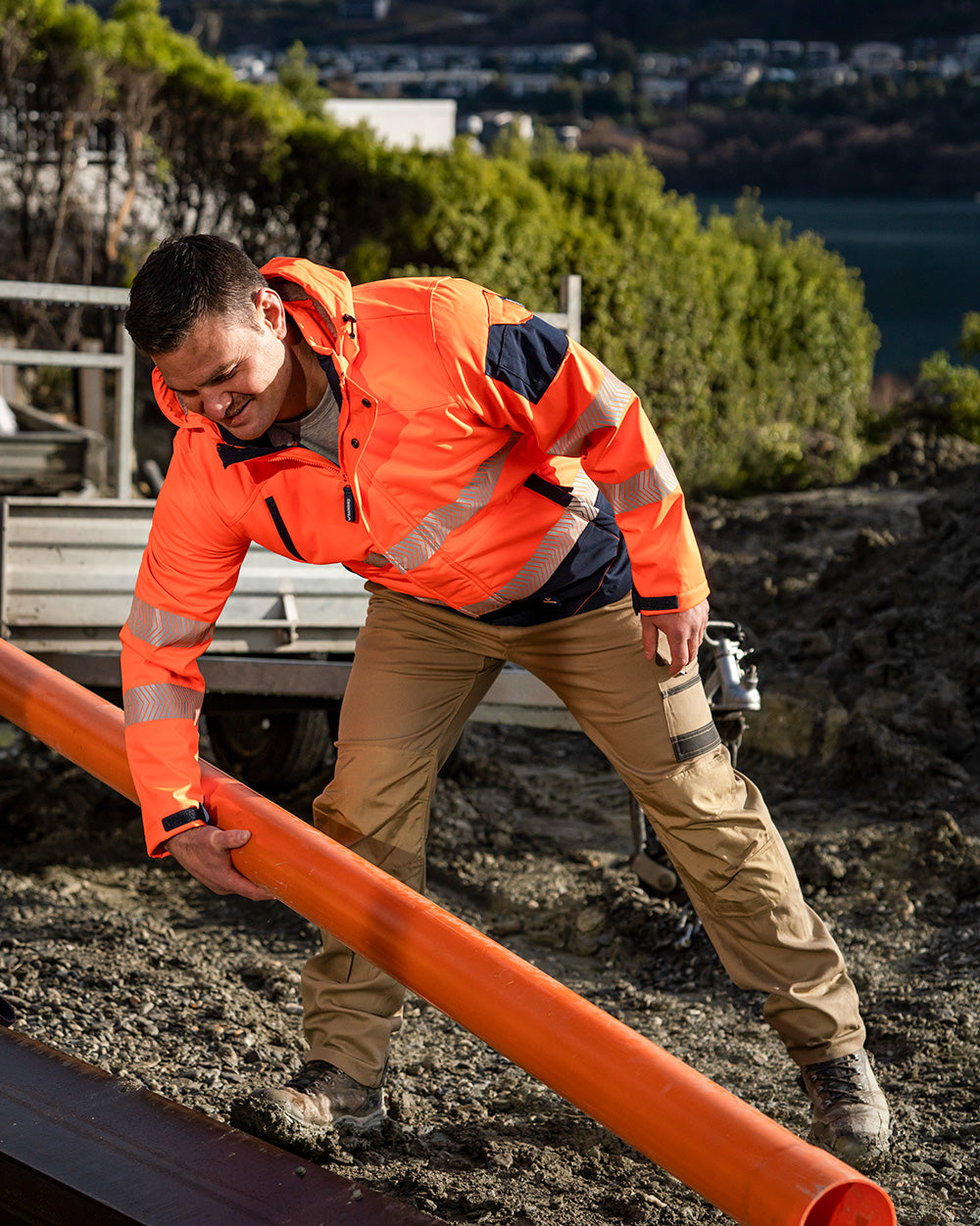 Jones Hi-Vis Softshell Coat in Fluoro Orange & Navy