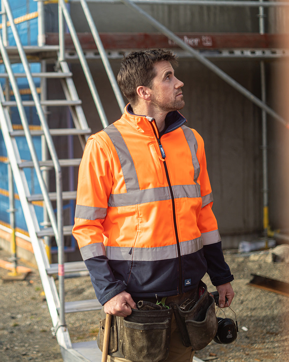 Landy Softshell Jacket in Fluoro Orange & Navy