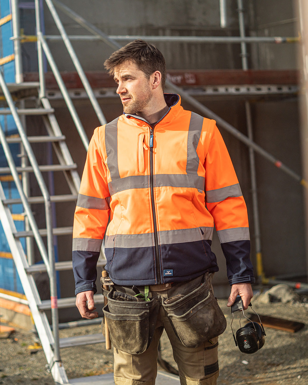 Landy Softshell Jacket in Fluoro Orange & Navy