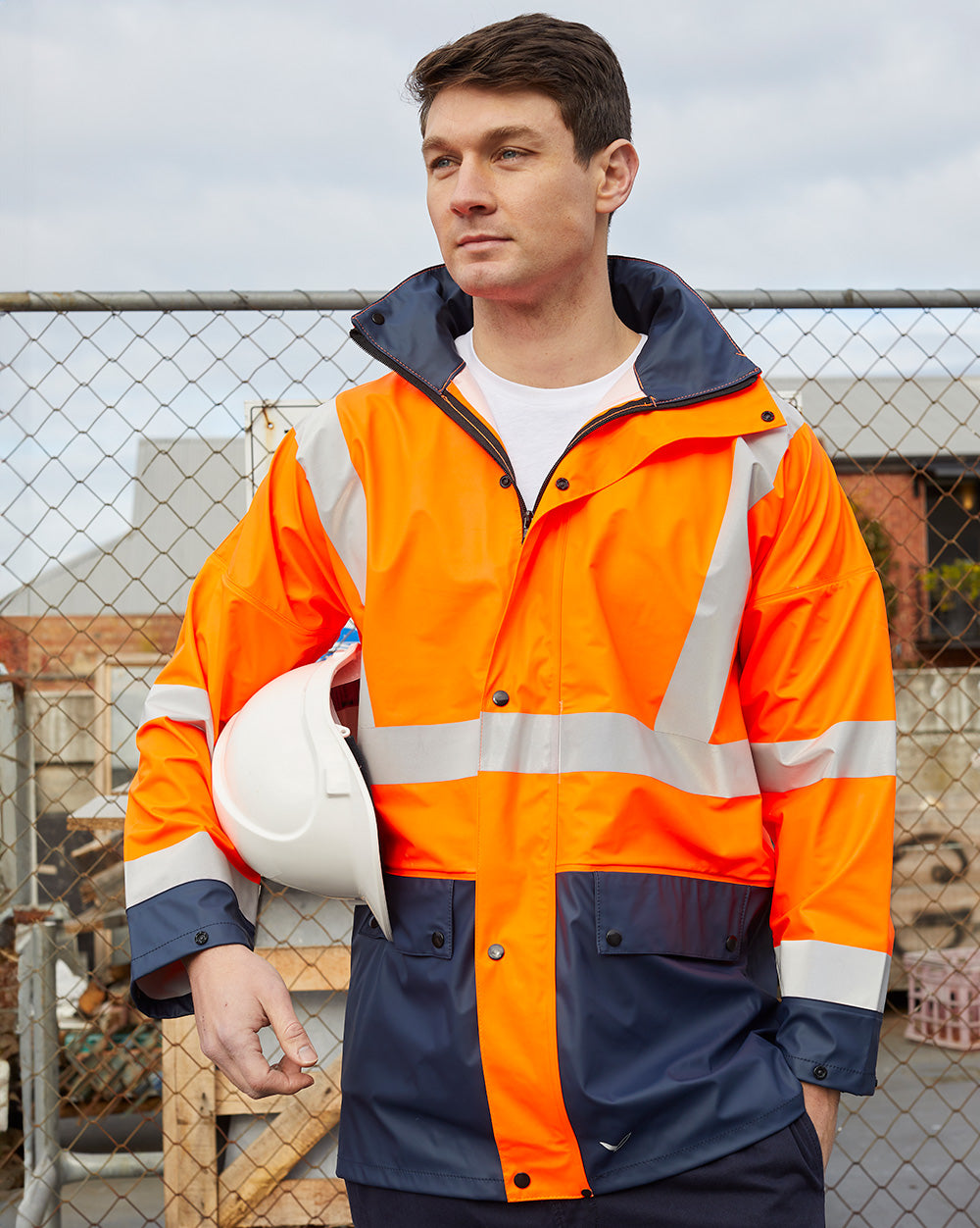 Shelter Jacket in Fluoro Orange & Navy