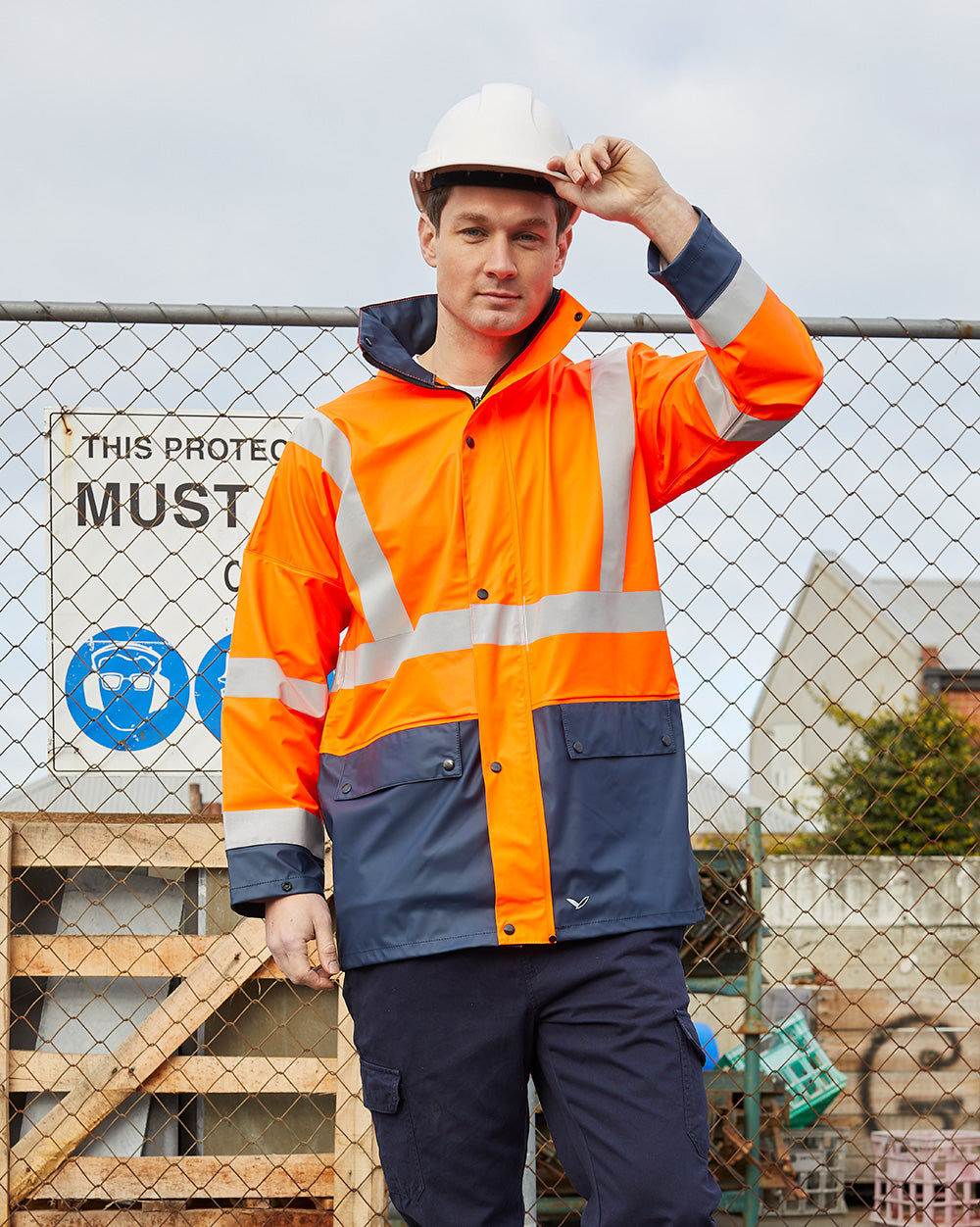 Shelter Jacket in Fluoro Orange & Navy