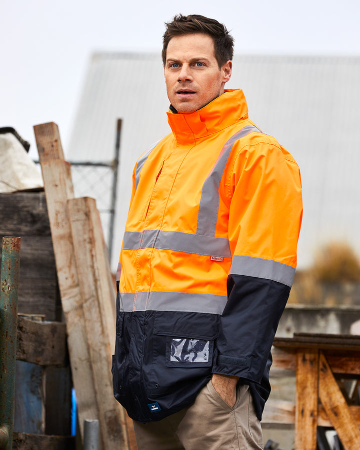Hi-Vis 4-in-1 Utility Jacket & Vest in Fluoro Orange & Navy