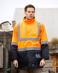 Hi-Vis 4-in-1 Utility Jacket & Vest in Fluoro Orange & Navy