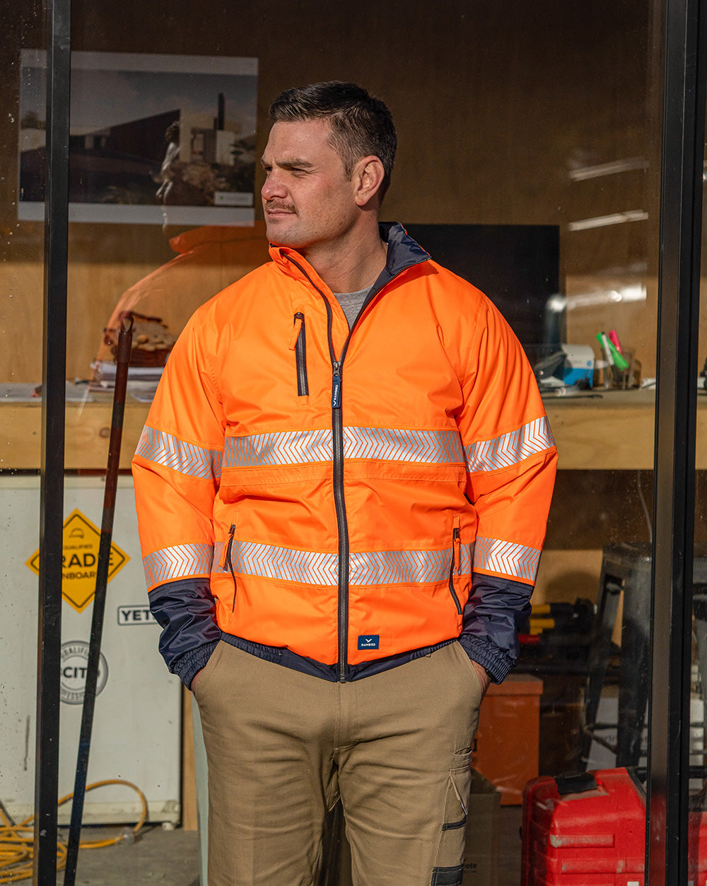 Cahill Hi-Vis Jacket in Fluoro Orange & Navy