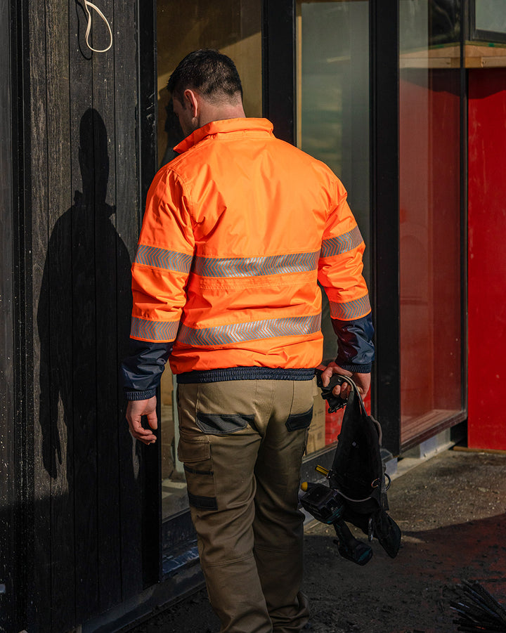 Cahill Hi-Vis Jacket in Fluoro Orange & Navy