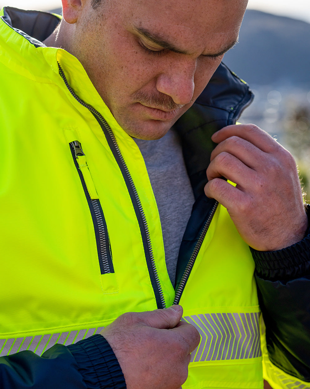 Cahill Hi-Vis Jacket in Fluoro Yellow & Navy