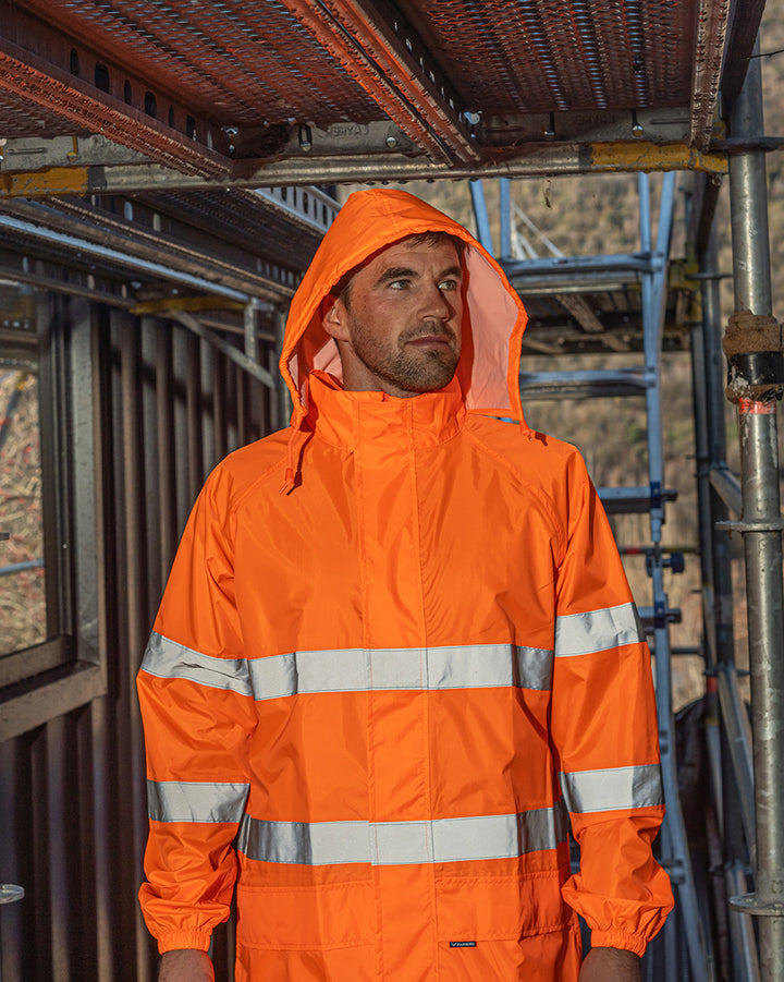 Hi-Vis Eales Long Jacket with Tape in Fluoro Orange