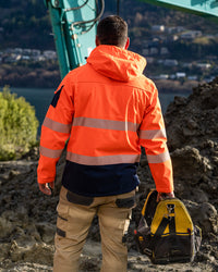 Jones Hi-Vis Softshell Coat in Fluoro Orange & Navy