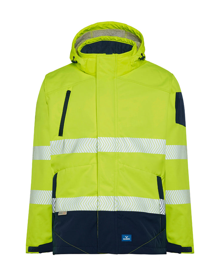 Jones Hi-Vis Softshell Coat in Fluoro Yellow & Navy