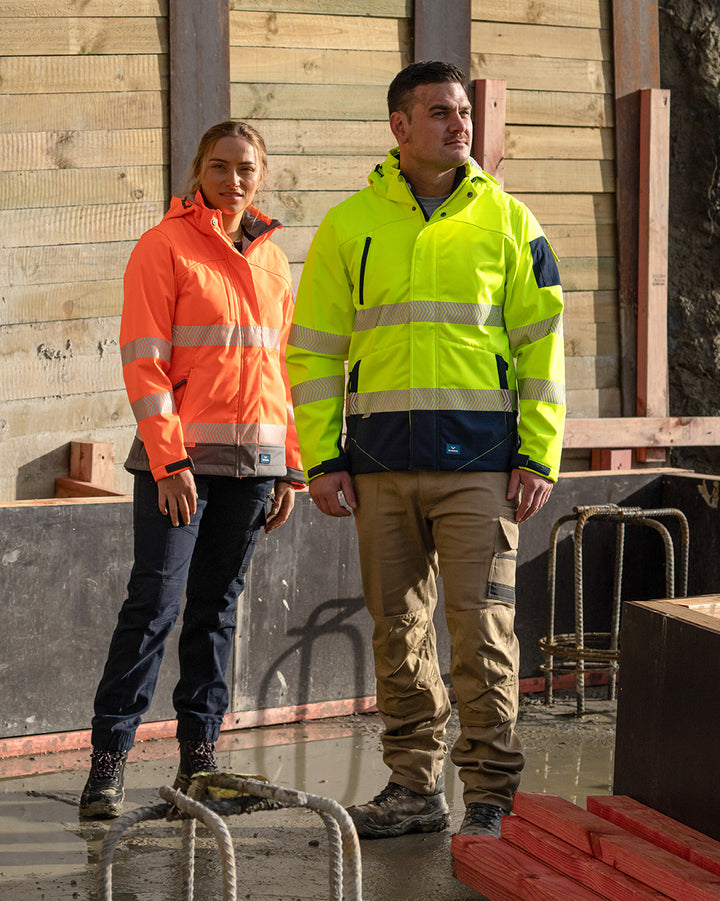 Jones Hi-Vis Softshell Coat in Fluoro Yellow & Navy
