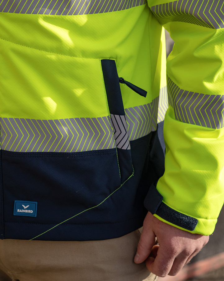 Jones Hi-Vis Softshell Coat in Fluoro Yellow & Navy