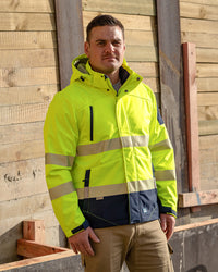 Jones Hi-Vis Softshell Coat in Fluoro Yellow & Navy
