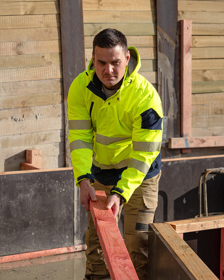 Jones Hi-Vis Softshell Coat in Fluoro Yellow & Navy