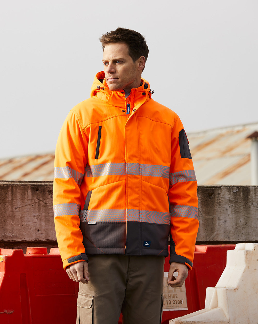 Jones Hi-Vis Softshell Coat in Fluoro Orange & Charcoal