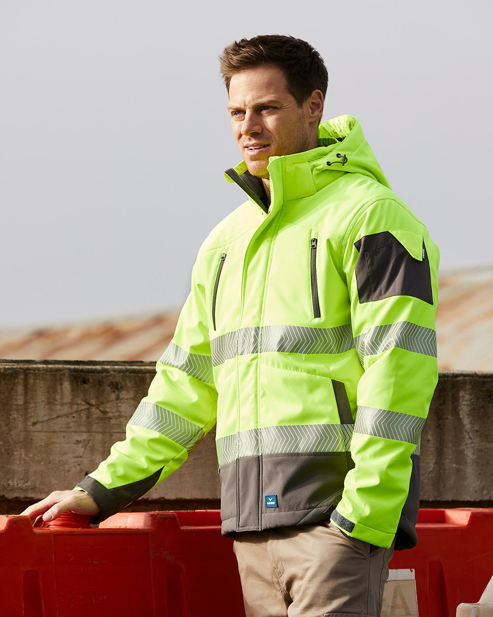 Jones Hi-Vis Softshell Coat in Fluoro Yellow & Charcoal