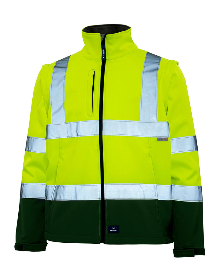 Hi-Vis Landy Softshell Jacket in Fluoro Yellow & Bottle Green