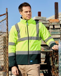 Hi-Vis Landy Softshell Jacket in Fluoro Yellow & Bottle Green