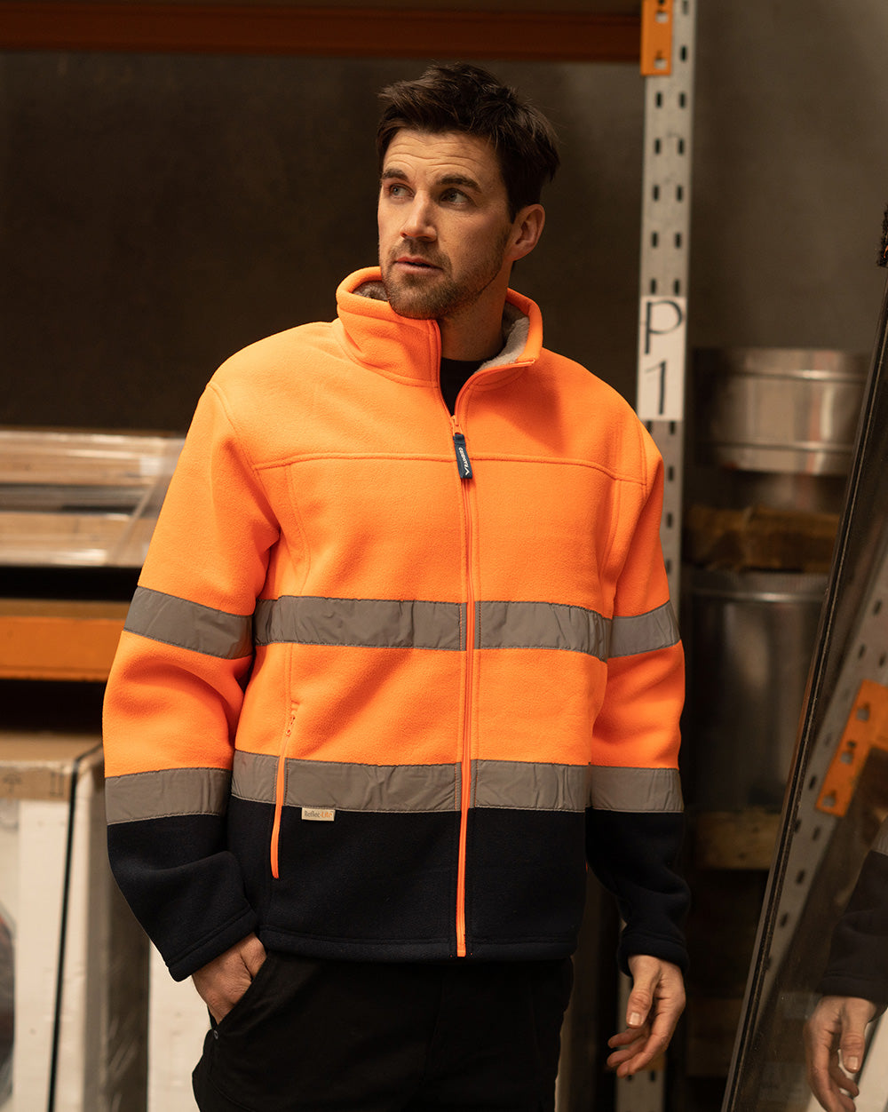 Lumber Jacket with Tape in Fluoro Orange & Navy