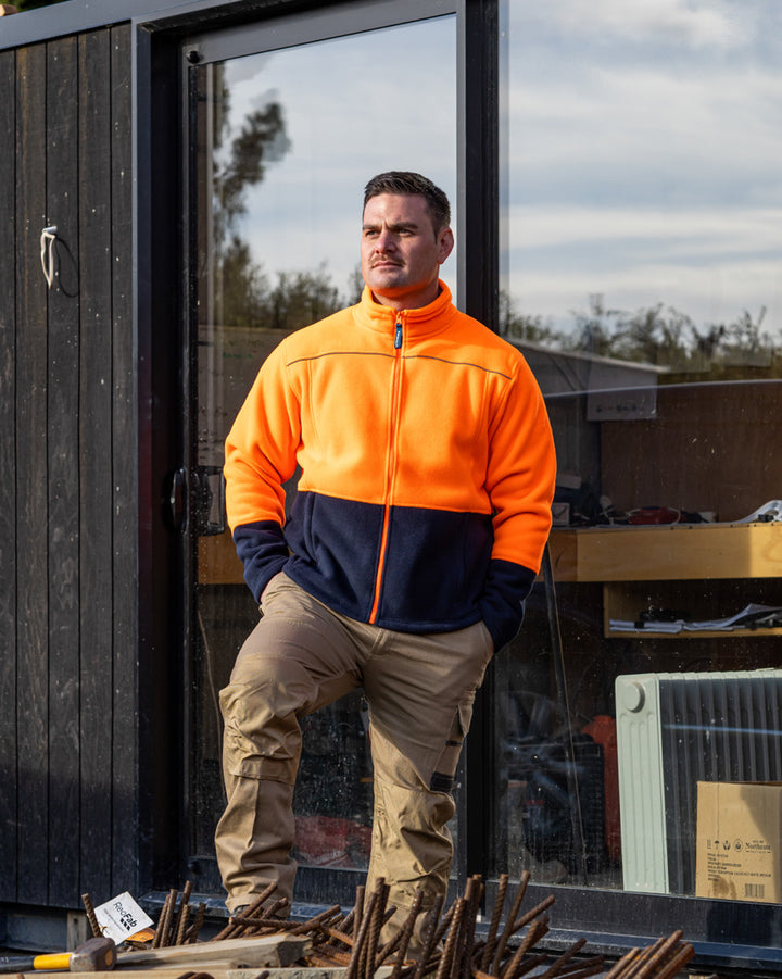 Lumber Jacket in Fluoro Orange & Navy