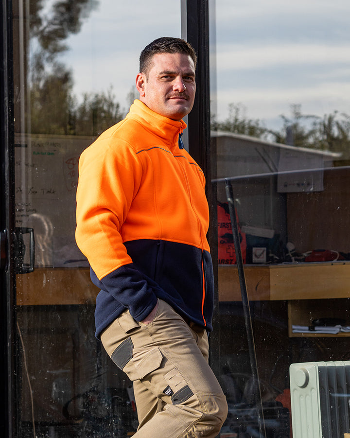 Lumber Jacket in Fluoro Orange & Navy