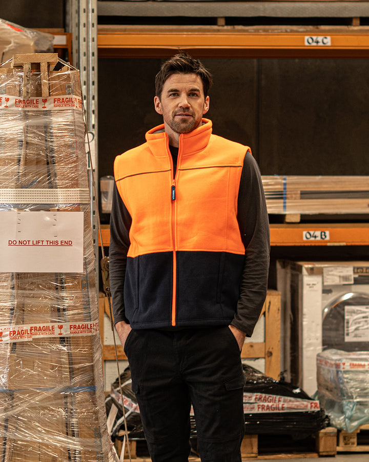 Maguire Vest in Fluoro Orange & Navy
