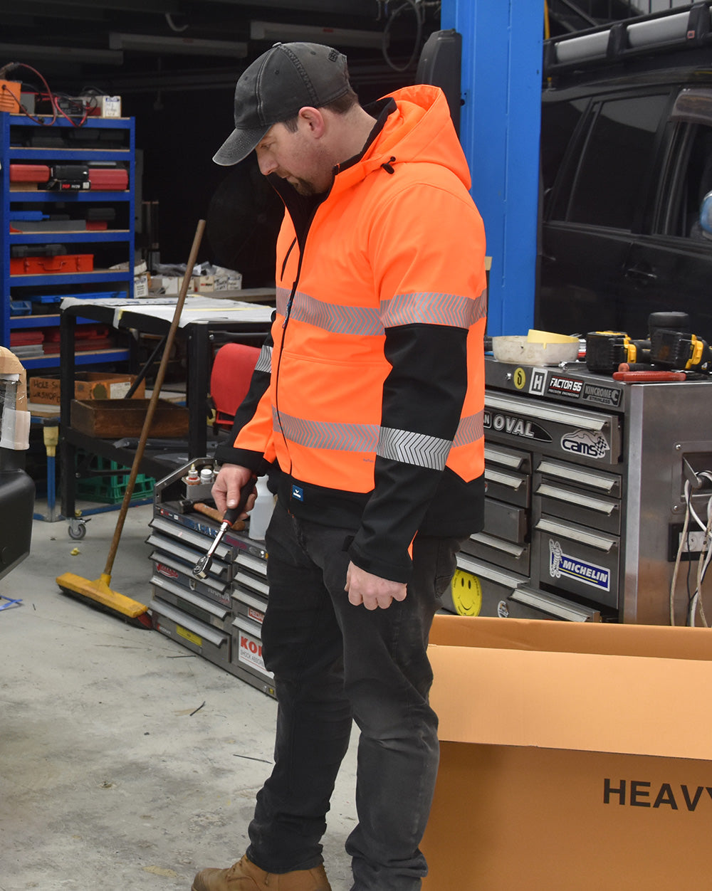 Matthews Hooded Softshell Jacket in Fluoro Orange & Black
