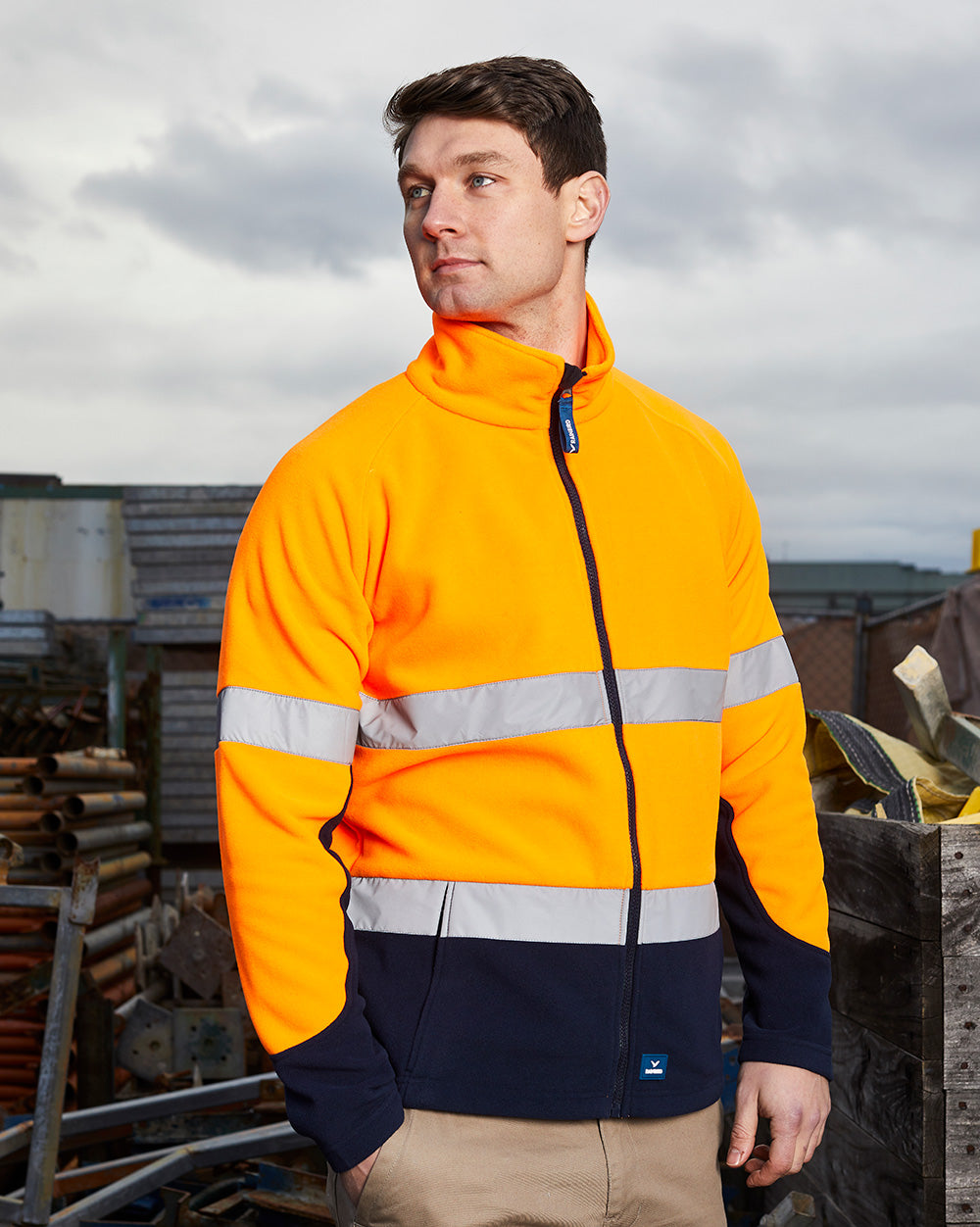 Rafter Fleece Jacket in Fluoro Orange & Navy