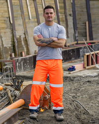 Shelter Pant in Fluoro Orange & Navy